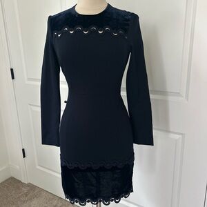 SANDRO size 1 US size 4 Navy Ottoman Dress with Cutout Velvet Accents Trim